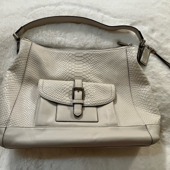 Coach ivory white Charlie Python Leather Hobo Tote - Picture 1 of 4